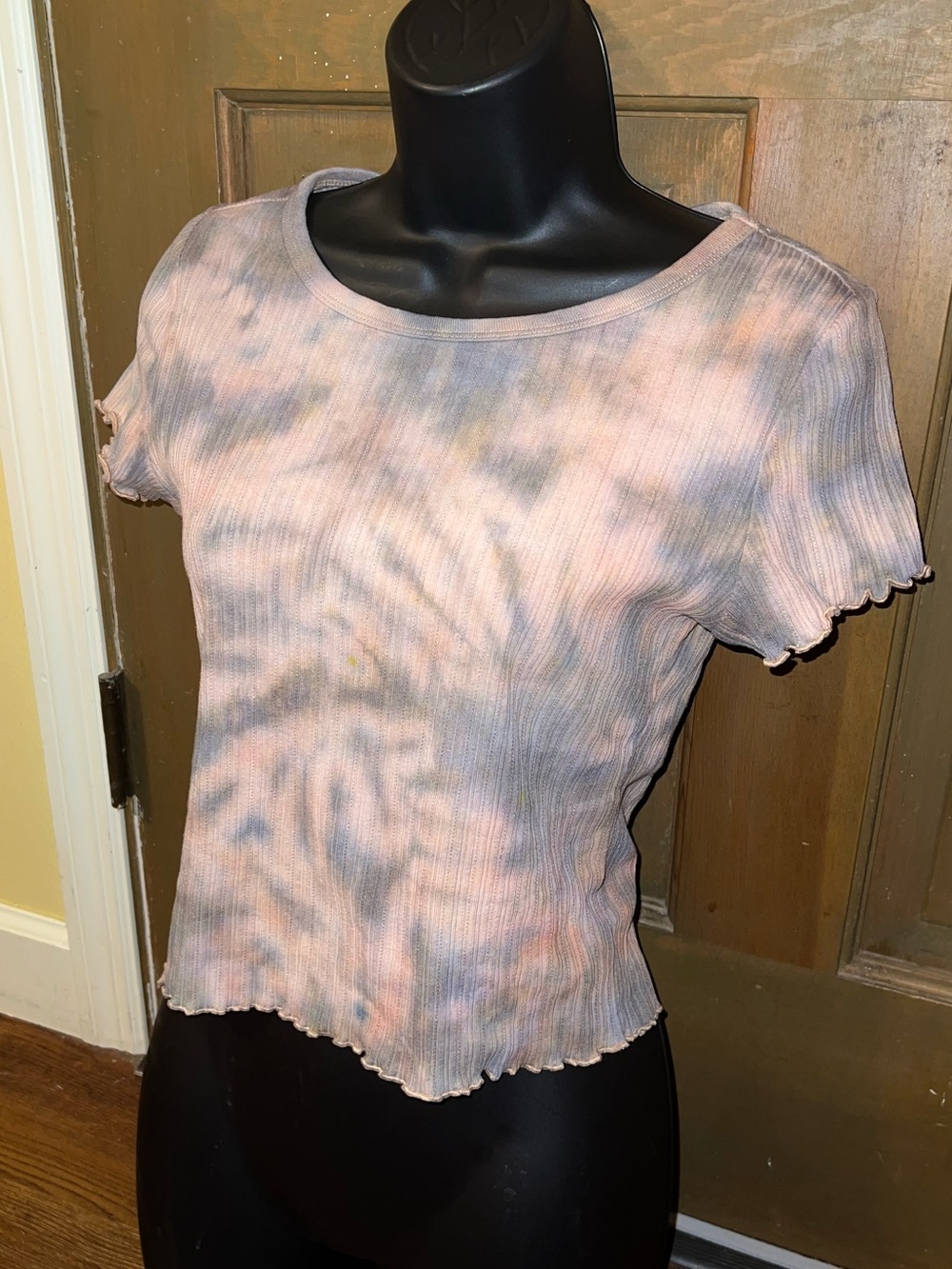 Aeropostale Y2K Seriously Soft Shrunken Ribbed Peach Tie-Dye Top Size M - Picture 5 of 9